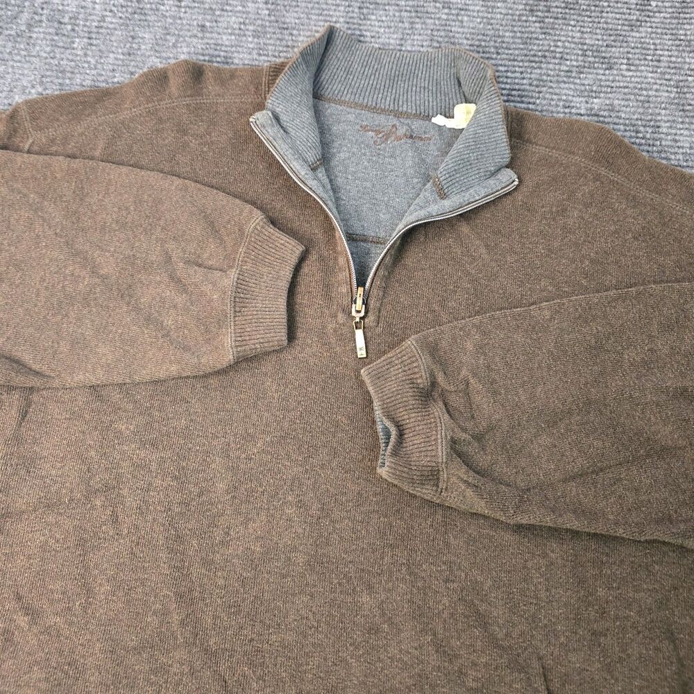Tommy Bahama Men's XXL Brown 1/4 Zip Cotton Ribbed Knit Pullover Sweater Vintage